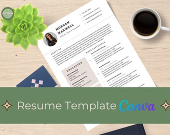 May include: A resume template designed for Canva, featuring a professional layout with sections for "About Me", "Education", and "Work Experience". The template is designed to help job seekers create a visually appealing and informative resume.