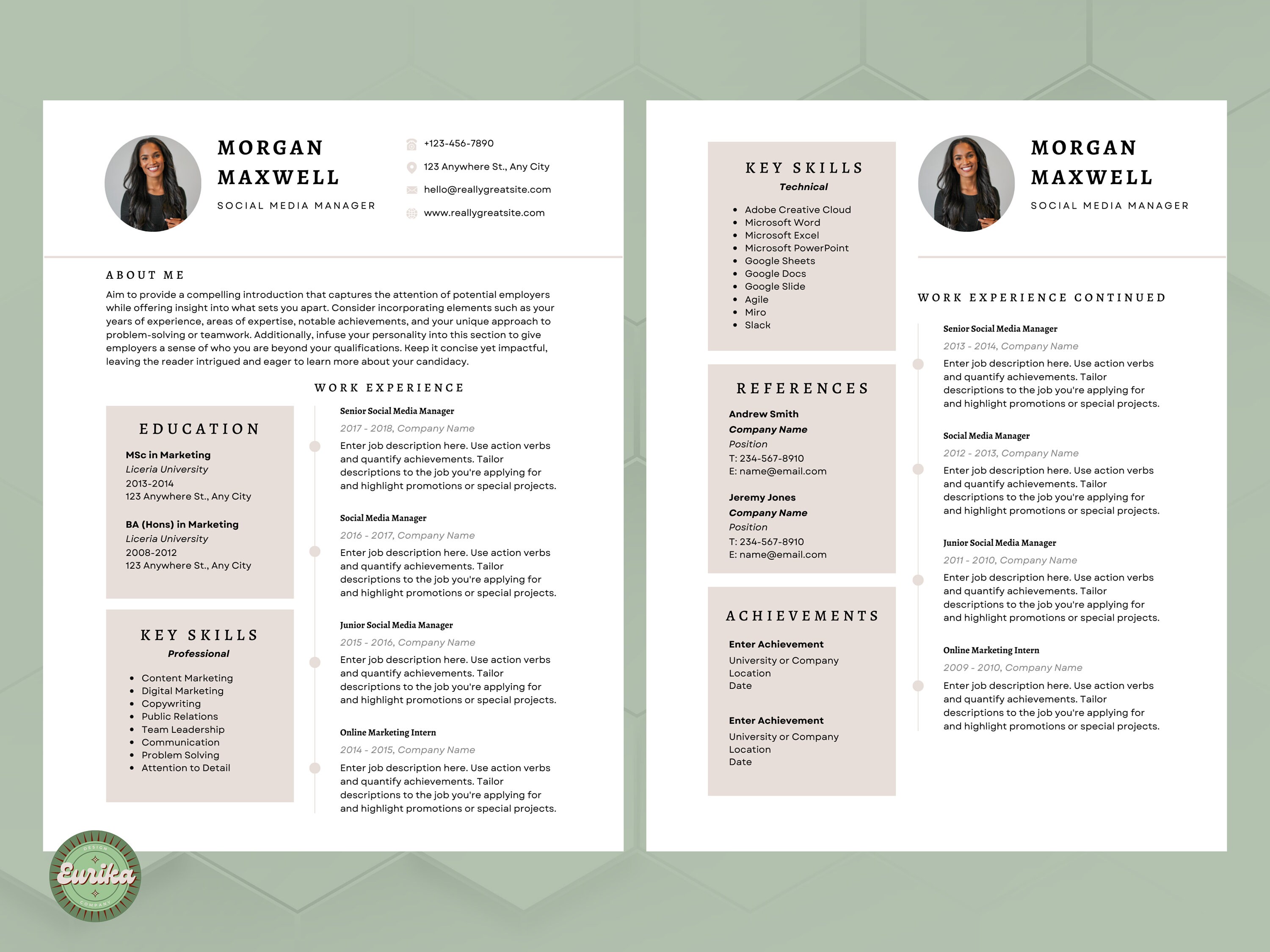 Modern Minimalist Resume Template, Canva Resume Template With Photo Cv ...
