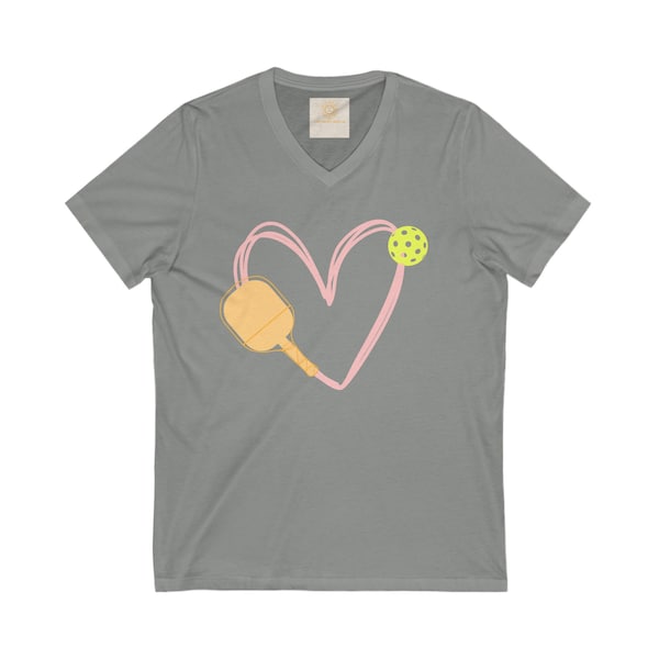 Pickleball, Heart, and Paddle -Unisex Jersey Short Sleeve V-Neck Tee