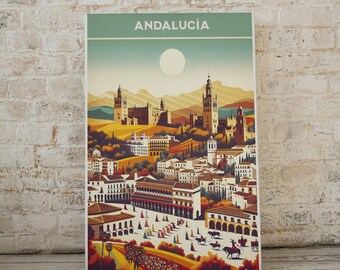 Printing of retro Andalusian travel - Minimalist retro wall art - Colorful and modern print. Digital download - Personalized gift Andalusian