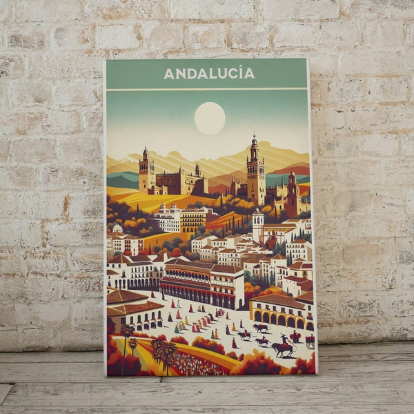 Printing of retro Andalusian travel - Minimalist retro wall art - Colorful and modern print. Digital download - Personalized gift Andalusian