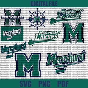 Puede incluir: Un conjunto de archivos digitales para crear manualidades con el logotipo de los Lakers de la Universidad Mercyhurst. Los archivos incluyen una variedad de diseños, incluyendo la mascota de la escuela, el nombre de la universidad y el nombre del equipo. Los diseños son en verde, azul y blanco.