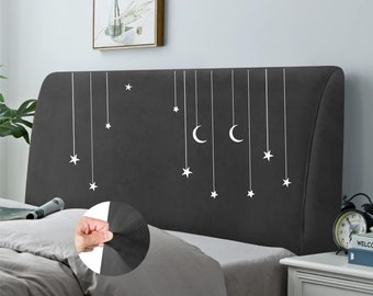 Moon Print Custom Headboard Cover Night Design Bedroom Headboard All Sizes Polyester Durable Fabric Cover Customized Bed Queen King