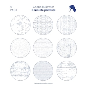 May include: Nine different concrete patterns in a circular format. The patterns are all in shades of gray and white. The text "9 PACK" and "Concrete patterns" are at the top of the image.