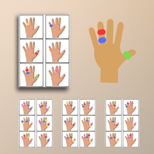 Könnte beinhalten: Illustration von Händen, die bunte Ringe tragen. Das Bild enthält eine große Hand mit roten, blauen und grünen Ringen sowie mehrere kleinere Bilder von Händen mit verschiedenen Ringkombinationen. Die Ringe sind gelb, orange, rosa und lila.