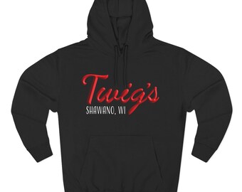 Red Logo Twig's Shawano WI Hoodie | Script Logo