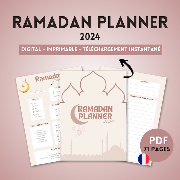 Planificador Ramadán Digital, Planificador Ramadán 2024, Planificador Ramadán Francés, Organización y seguimiento del mes de Ramadán, Agenda Digital