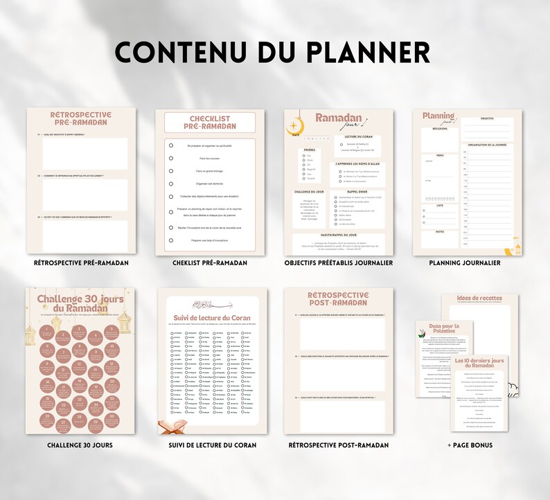 Planner Ramadan digital, Planificateur Ramadan 2024 , Planner ramadan français, Organisation et suivi du mois de ramadan, Agenda numérique image 3