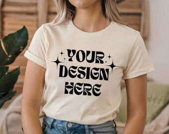 Bella Canvas 3001 Soft Cream Mockup, Bc3001 Soft Cream, Soft Cream Mockup, Simple Blank Tshirt 3001 Soft Cream Shirt Mock-up Soft Cream Tee