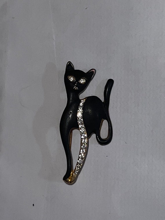 Black Cat Brooch Giovanni Glass Rhinestones