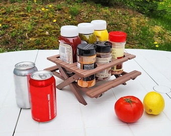 BBQ Picnic Table Sauce and Spice Rack | BBQ Gift | Garden Decor | BBQ Utilities | Outdoor Dining | Optional Dipping & Olive Pots | Gift For
