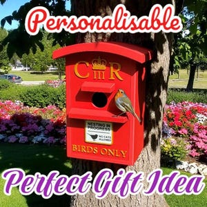 UK Postbox Bird Box | Unique Birdhouse for Gardens & Bird Lovers | Garden Decor | Nest Box | Personalised | Christmas Gift Idea