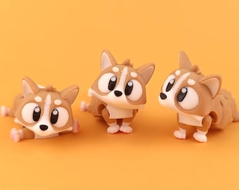 3D Printed Flexi Corgi Dog | Articulated Fidget Toy, Keychain (PLA)