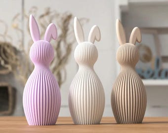 Easter Folded Ear Bunny Japandi Decor | Minimalist Ribbed Rabbit Ornament | Modern Easter Decoration