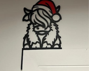 3D Printed Highland Cow Santa Door Corner | Christmas Decor | Festive Door Sign | Christmas Farmhouse Decoration | Gift