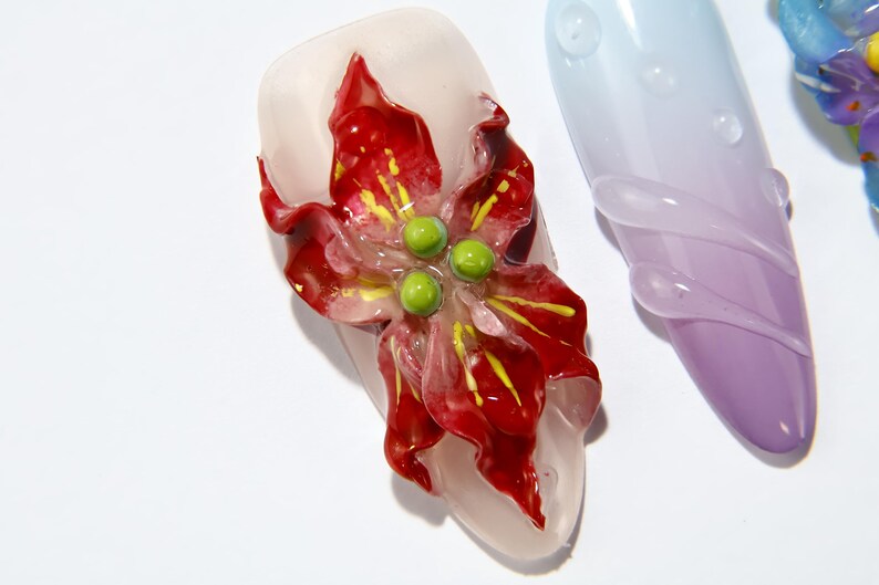 10 Set Wholesale Blooming Flowers Press on Nails 3D Chrome Flowers