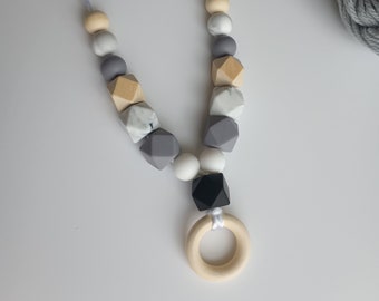 Breastfeeding Nursing Necklace Gray Marble