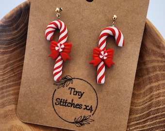 Handmade Candy Cane Clay Earrings – Festive Holiday Jewelry