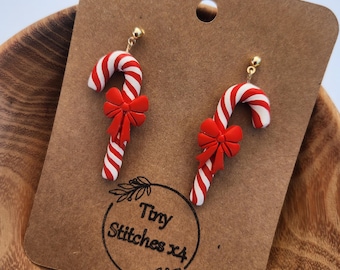 Handmade Candy Cane Clay Earrings – Festive Holiday Jewelry