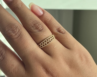 14K Solid Gold Beaded Ring | Minimalist Everyday Stackable Jewelry