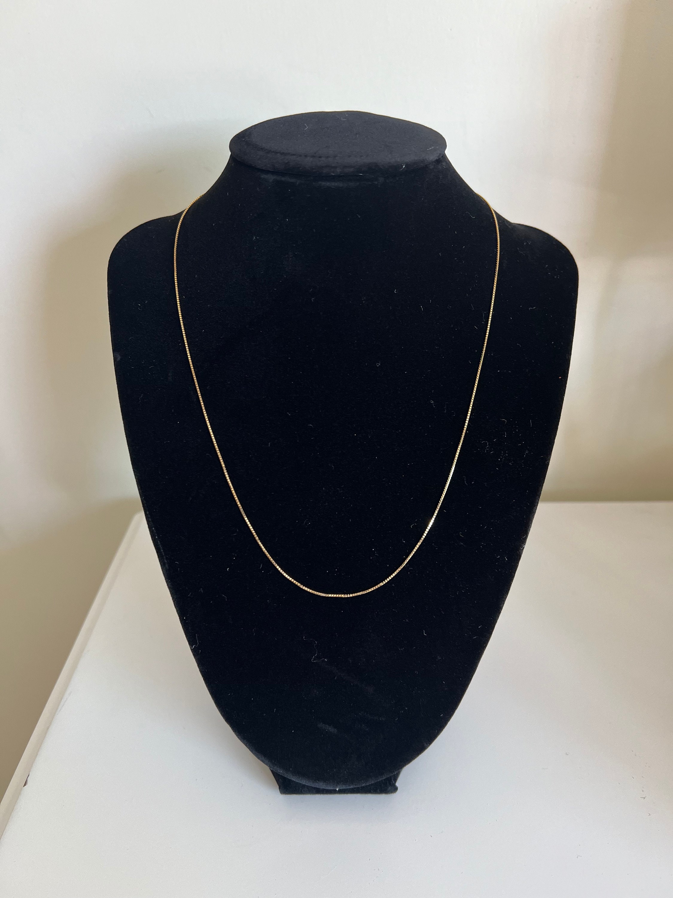 14K Solid Yellow Gold Box Chain Necklace - 16 Inch