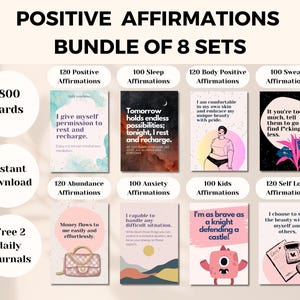 Paquete de 8 tarjetas de afirmaciones positivas, tarjetas de atención plena y motivación con diarios gratuitos, ¡un valor increíble!