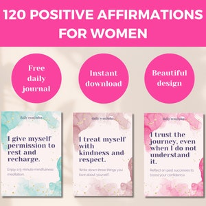 Positieve affirmatiekaarten voor vrouwen, affirmatiekaarten digitaal kaartspel, mindfulness en motiverende kaarten met gratis dagelijks dagboek
