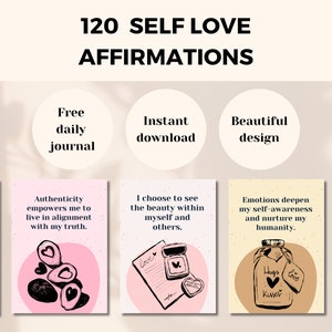 Tarjetas de afirmación positiva para el amor propio, el cuidado personal y el valor con un diario gratuito