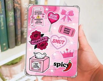 ピンクスマットブックステッカーシート印刷可能 | スパイシーロマンスKindleインサート | 本好きのためのデジタルダウンロード、コケットロマンスリーダーギフト