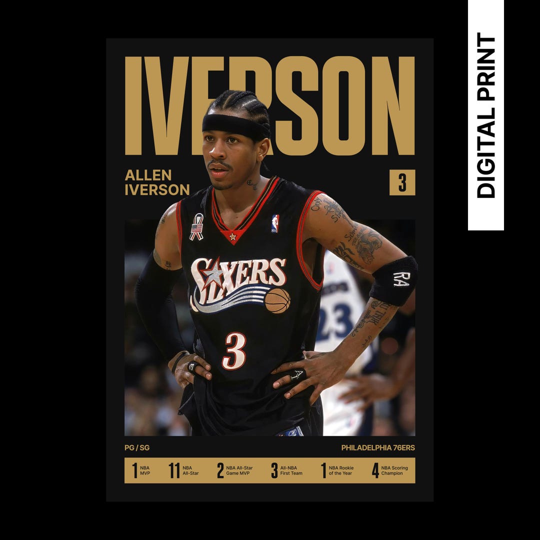 Allen Iverson Poster: Philadelphia 76ers NBA Wall Art (digital Download ...