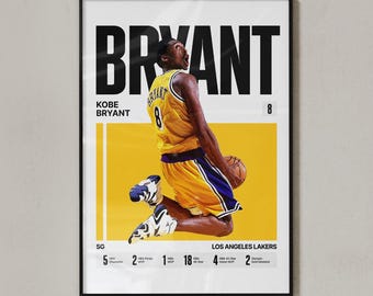 Póster de Kobe Bryant #8 / Arte mural de baloncesto de Black Mamba (descarga digital)