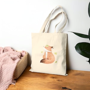 Fox Cotton Canvas Tote Bag | Cute Woodland Animals, Reusable Grocery Bag, Eco-Friendly Shoulder Bag | Unique Cottagecore Themed Gift Ideas