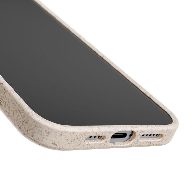 Bottom edge of bow bunny phone case showing port and button cutouts