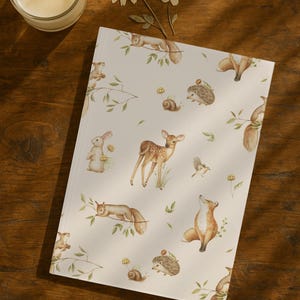 Waldtier Notizbuch, Cottagecore Journal, Niedliches Reh Kaninchen Igel Tagebuch, Hardcover Notizbuch, personalisiertes Geschenk