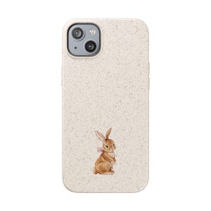 Biodegradable bow bunny phone case on plain background