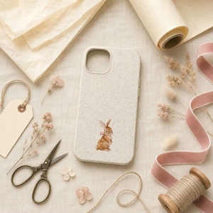 Bow bunny phone case styled with ribbon and vintage scissors