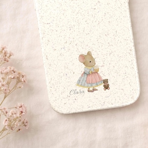 Storybook Mouse-telefoonhoesje voor iPhone en Samsung, schattige muiscover, biologisch afbreekbaar Cottagecore-cadeau, gepersonaliseerd of gewoon