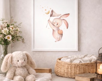 Framed Bunny Nursery Wall Art, Bunny Nursery Print, Baby Room Decor, Animal Nursery Art, Baby Shower Gift