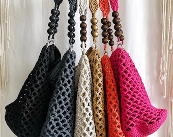 Net bag/ Avoska/ Woven handmade bag/ Colorful handbag/ Summer bag/ Crochet handbag/ Shoulder bag/ Medium size handbag/ Boho bag