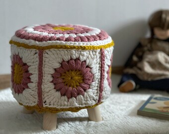 Nursery pouf/ Padded stool/ Ottoman/ Crochet pouf cover/ Kid's room pouf / Handmade Round pouf/ Nursery decor/ Girl's room decor