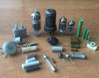 28 pcs. Radio Parts 1960s. Vintage Transistors, Diodes, Resistors Variable Capacitors, Fuse, Vacuum tube USSR