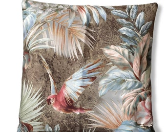 Bird and leaves velvet cushion cover