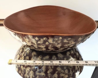 Modern Wooden Painted Beige/Maroon/Brown  Decorative Bowl