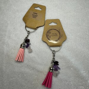 Love- rose quartz, amethyst, garnet and a pink tassel