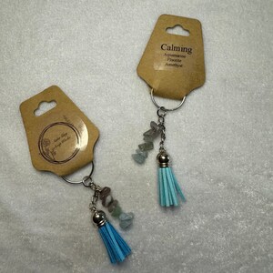 Calming- aquamarine, fluorite, amethyst and a blue tassel