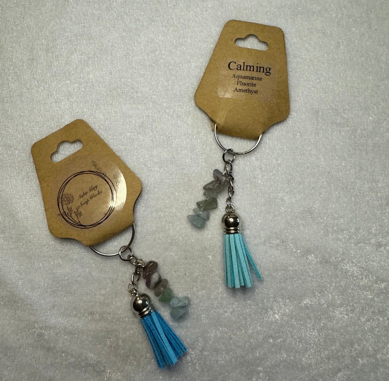 Calming- aquamarine, fluorite, amethyst and a blue tassel