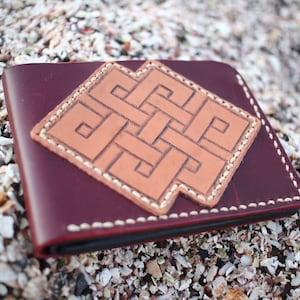 Handcrafted Leather Bifold Wallet with Hand-Stitched Infinity Knot Patch - Exclusive Design