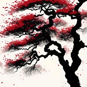 Arbre, Érable, Art japonais, Art Japandi, Zen, Art numérique, Téléchargement, Érable rouge, Rouge