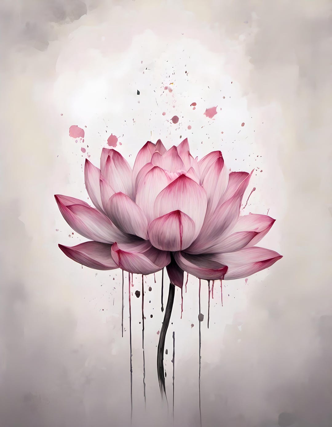 Japanese Japandi Wall Decor - Pink Lotus Flower Watercolor - Vintage ...