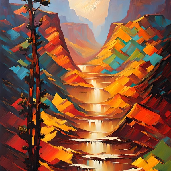 Vibrant Canyon Red Orange Oil Art Digital, office art, wall art, Download, Print, Digital art